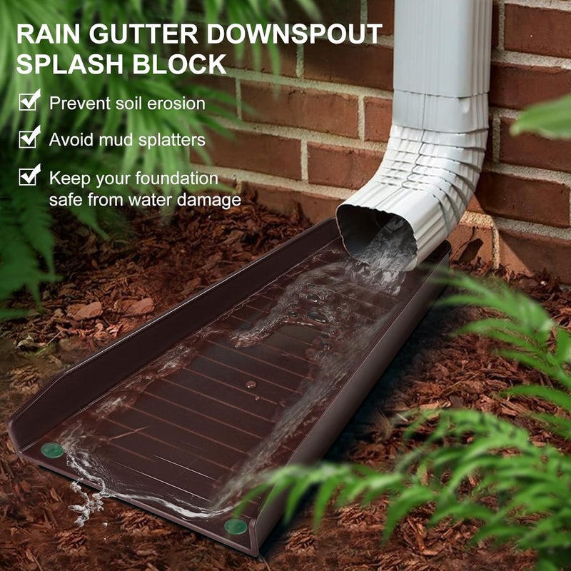 Creative.C 4 Pack Gutter Downspout Extensions,Rain Gutter Downspout Splash Block,Downspout Diverter,Down Spout Drain Extension,Gutter Splash Prevention Device for Cement Floor Lawn Ground (Brown) - Image 2